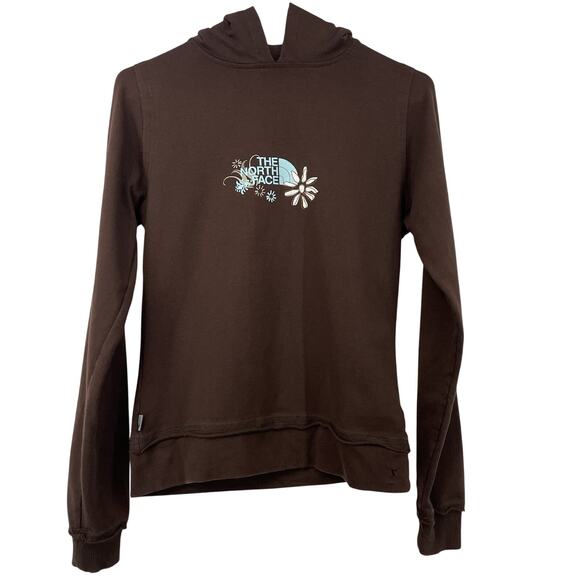 North Face Size Small Brown Flower Hoodie Women's Floral Embroidered Sweater - Picture 1 of 8
